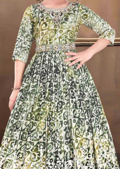 Teal Blue Chiffon Zardosi & Embroidered Kids Gown