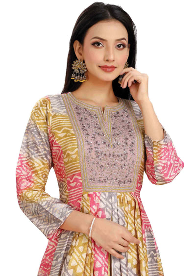 Multi Color Muslin Embroidered Anarkali