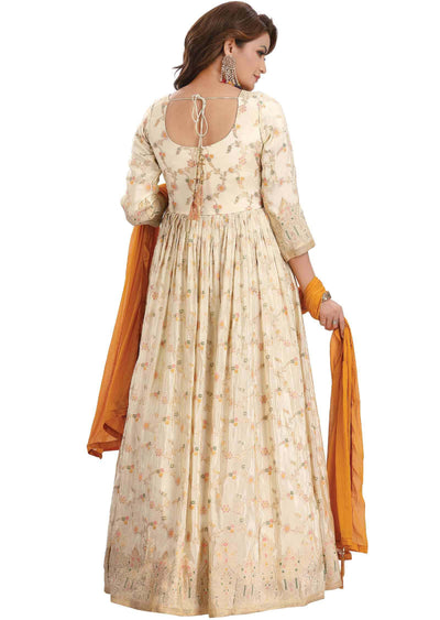Cream Banaras Tissue Zardosi & Embroidered Anarkali