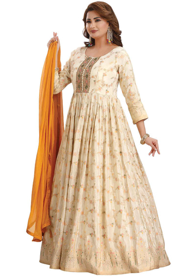 Cream Banaras Tissue Zardosi & Embroidered Anarkali