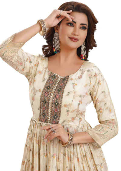 Cream Banaras Tissue Zardosi & Embroidered Anarkali