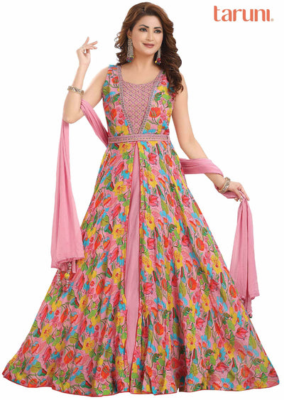 Lavender Chinnon & Georgette Zardosi & Embroidered Anarkali