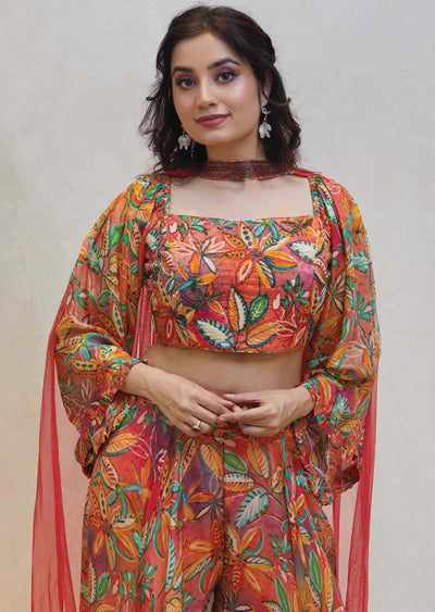 Soft organza Embroidered Fusion/Indo-Western Set