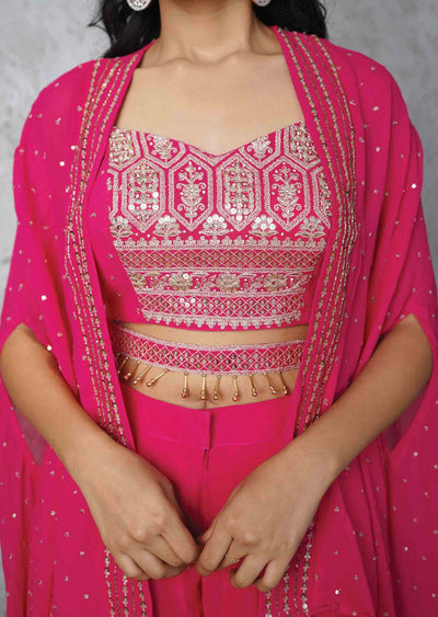 Pink Georgette Embroidered Fusion/Indo-Western Set