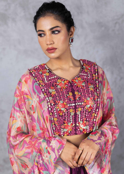 Purple Chinnon Embroidered Fusion/Indo-Western Set