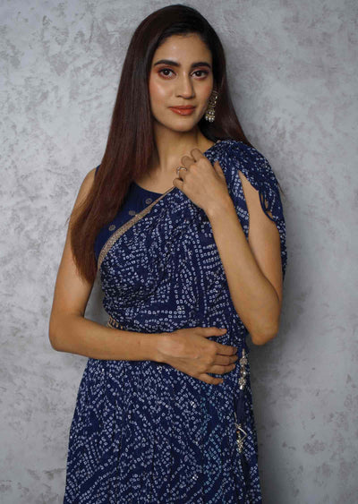 Navy blue Chinnon Printed Gown