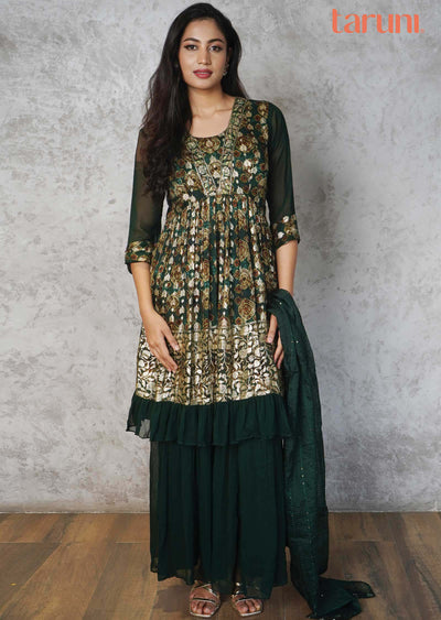 Green Banaras Embroidered Alia cut Shararas/Ghararas