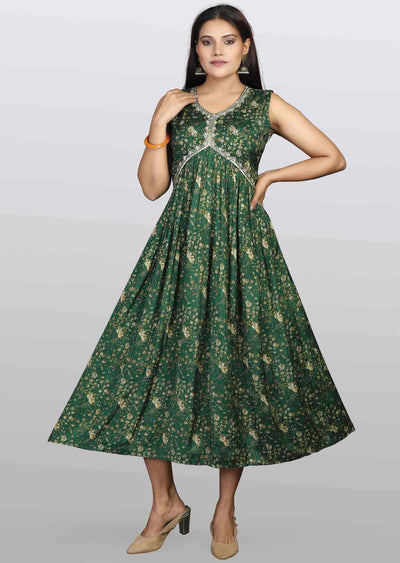 Green Modal Sequins Frock Style Kurti