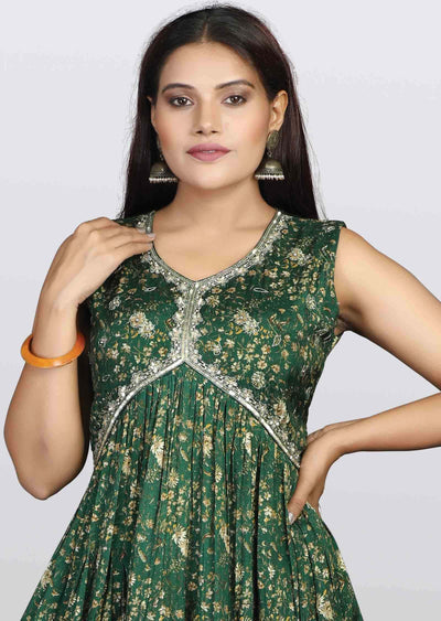Green Modal Sequins Frock Style Kurti