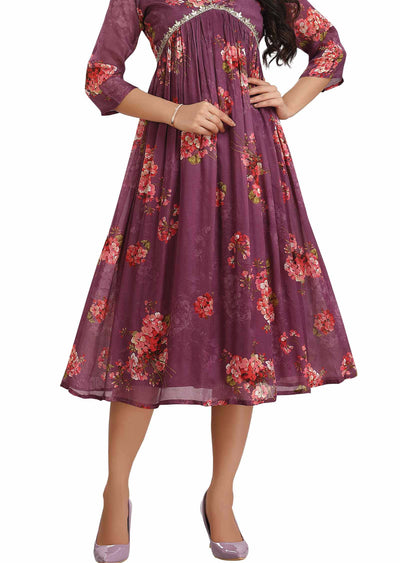 Mouve Chinnon Printed Alia cut Frock Style Kurti