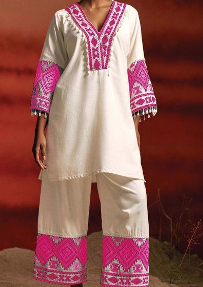 Off White Linen Gota Work Co-Ord Set