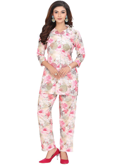 Multi Lineni cotton Floral Printed Co-Ord Set