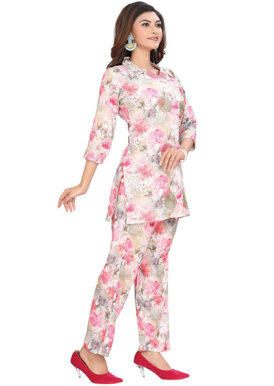 Multi Lineni cotton Floral Printed Co-Ord Set