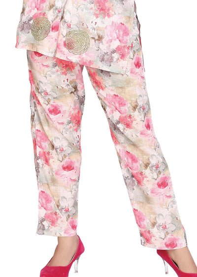 Multi Lineni cotton Floral Printed Co-Ord Set
