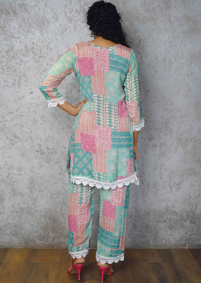 Sea Green & Pink Chinnon Printed Co-Ord Set