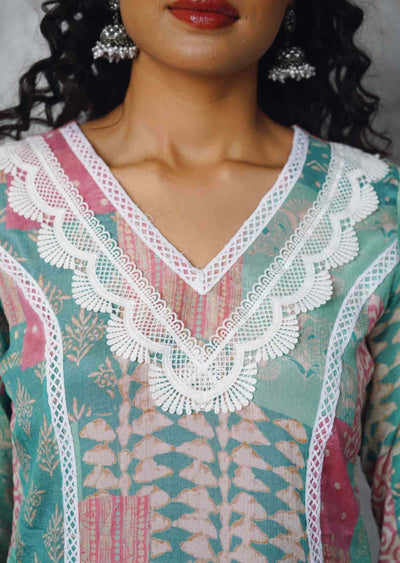 Sea Green & Pink Chinnon Printed Co-Ord Set