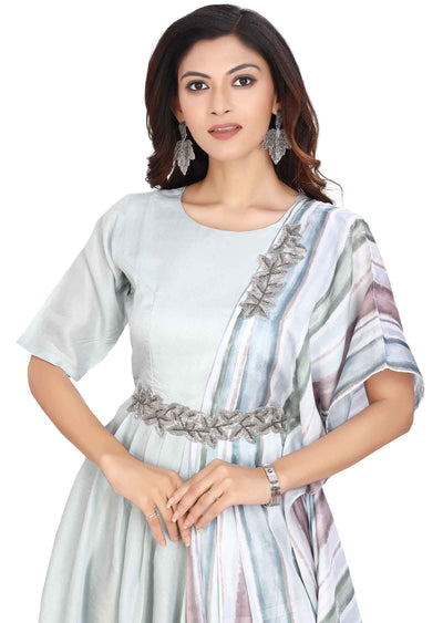 Dusty Blue Silk Printed Kurti