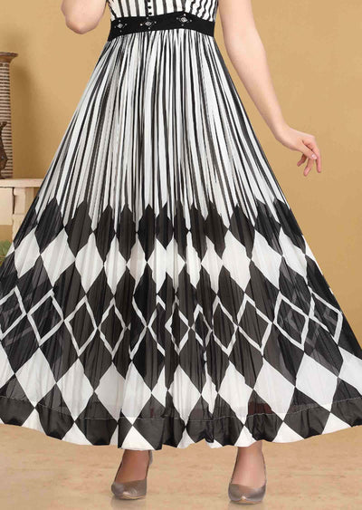 White & Black georgette Embroidered Kurti Full legth