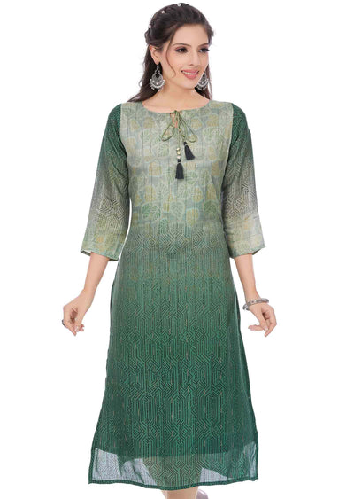 Green Dola Silk Sequins Straight Cut Kurti