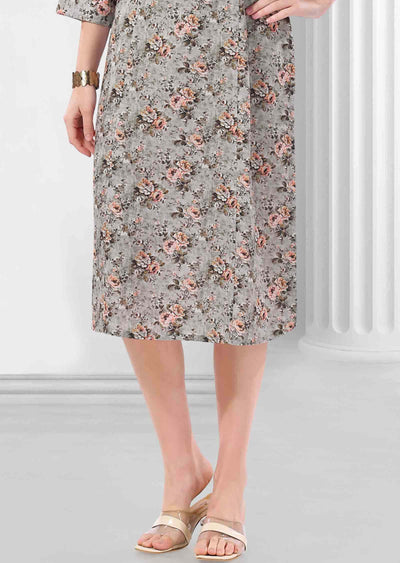 Light Grey Linen Cotton Sequins Straight Cut Kurti