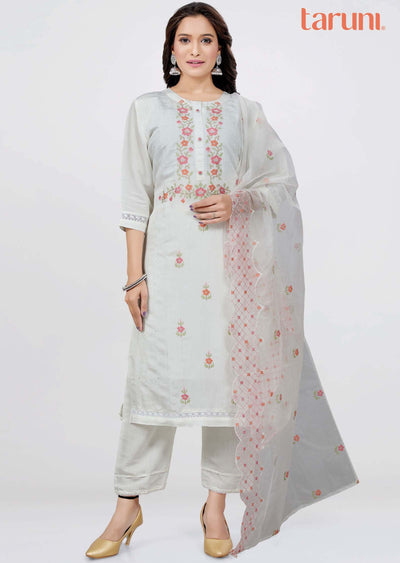 Off White Chanderi Straight cut suits