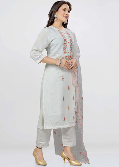 Off White Chanderi Straight cut suits