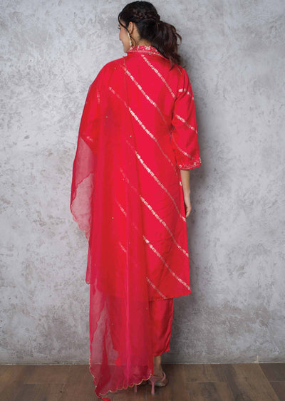 Rani Pink Banaras Zardosi & Embroidered Straight cut suits