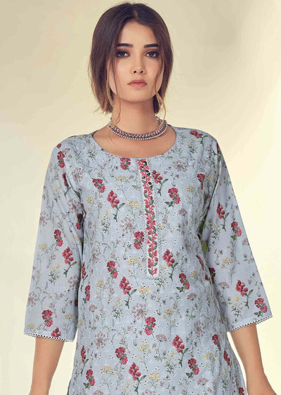 Light Blue Schiffli Cotton Embroidered Straight cut suits