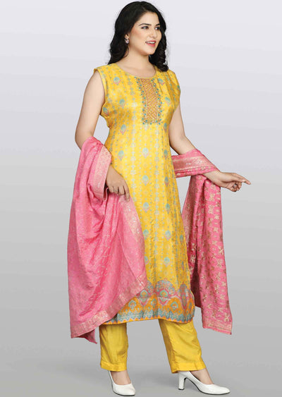 Yellow Banaras Zardosi & Embroidered Straight cut suits