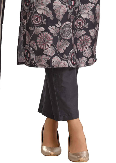 Grey Linen Cotton Embroidered Straight cut suits