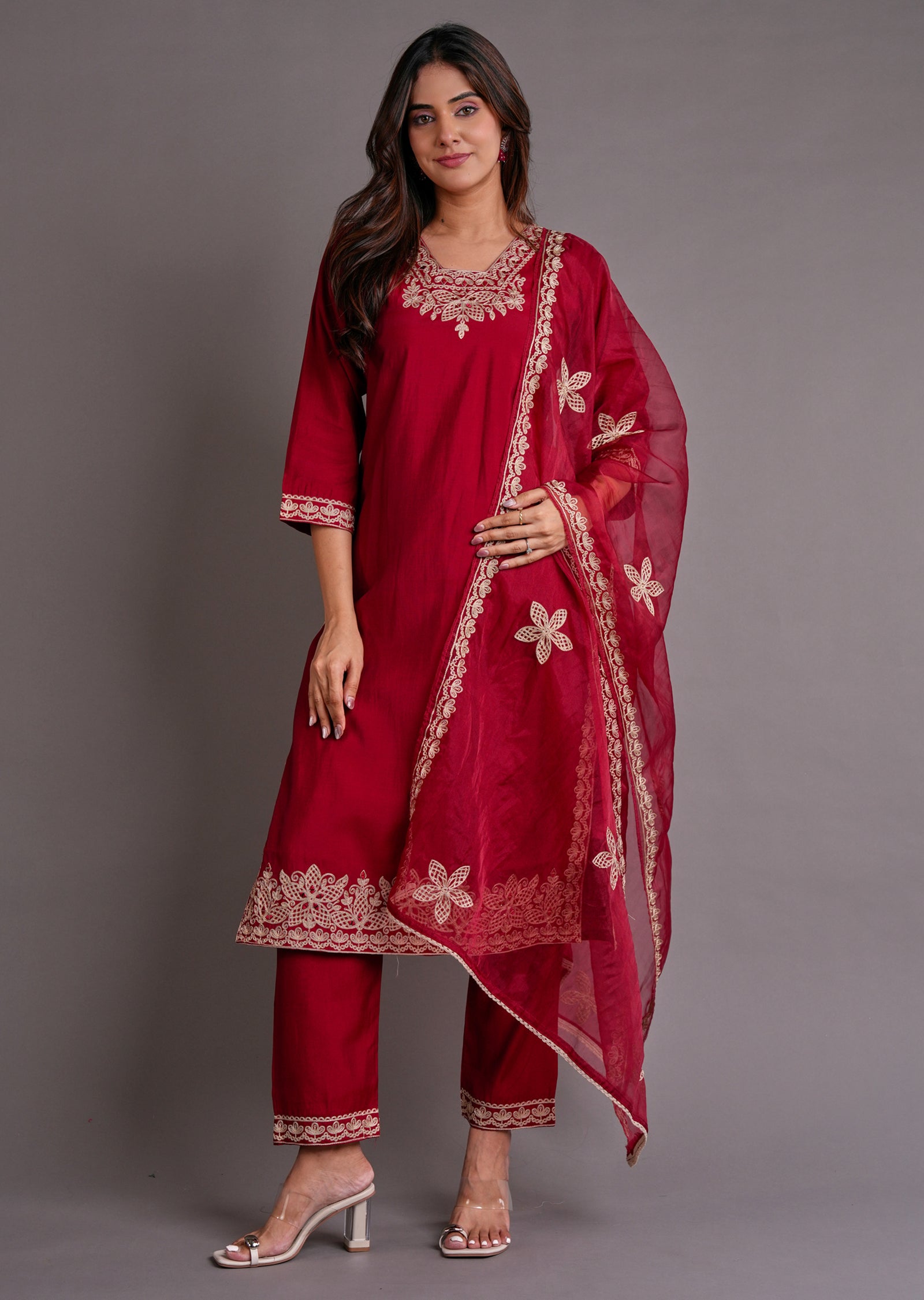 Maroon Silk Straight Cut Suit