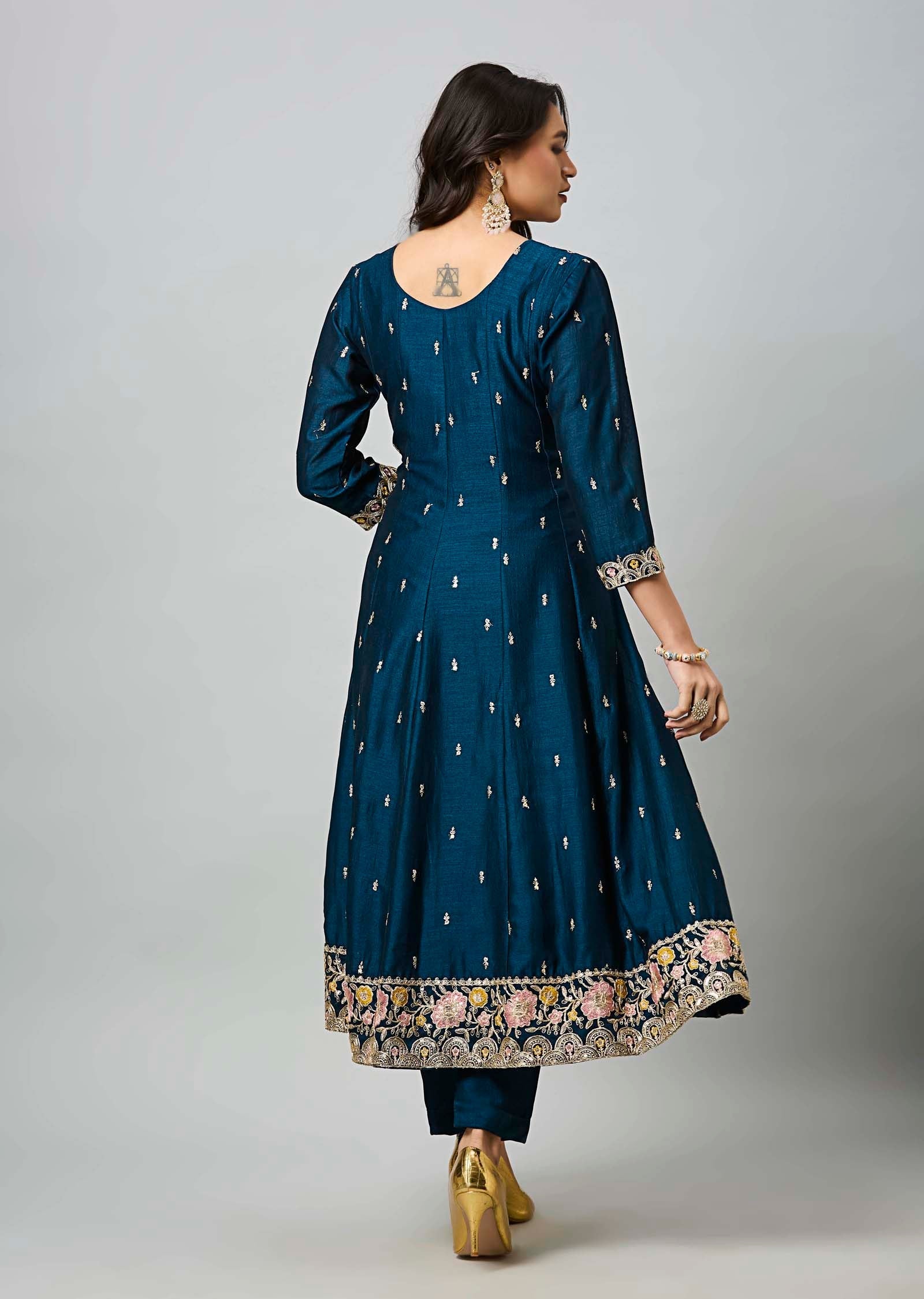 Teal Blue Soft Silk Anarkali Suit