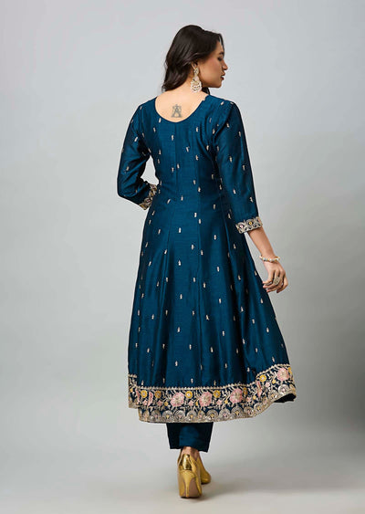 Teal Blue Soft Silk Anarkali Suit