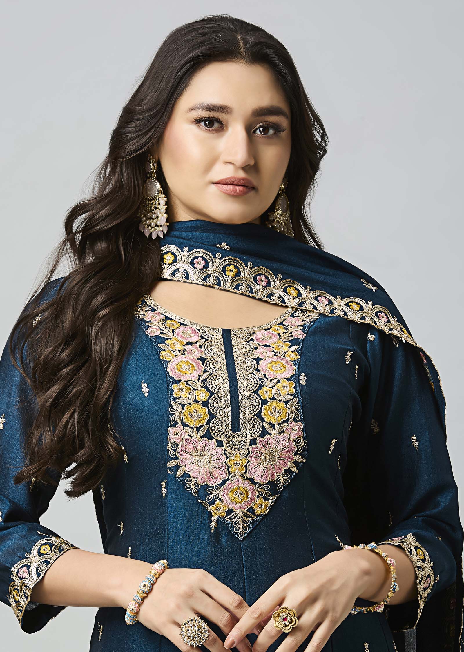 Teal Blue Soft Silk Anarkali Suit