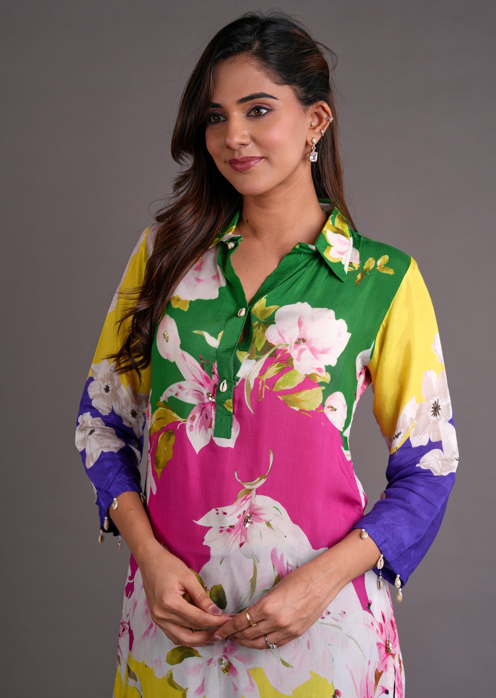 Multi Colour Muslin Straight Cut Kurti Set