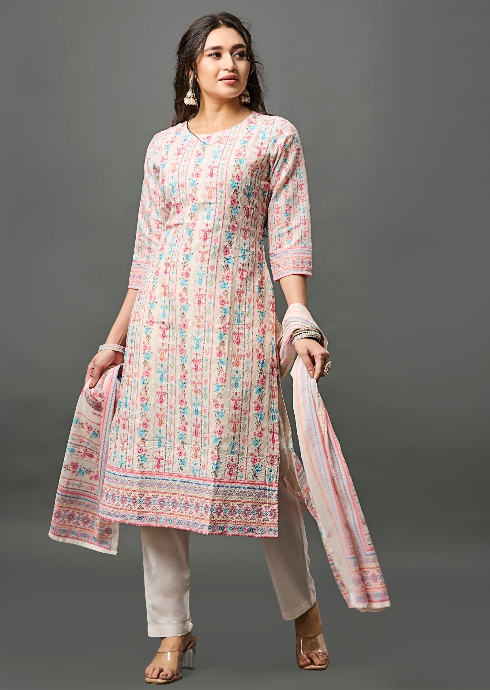 Cream Cotton Straight Cut Suit