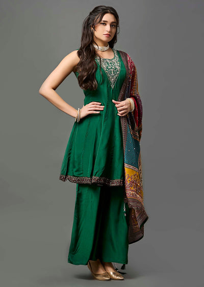 Dark Green Crepe Anarkali Suit
