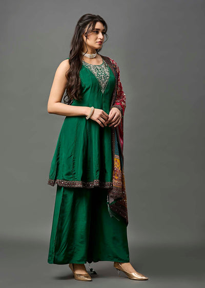 Dark Green Crepe Anarkali Suit