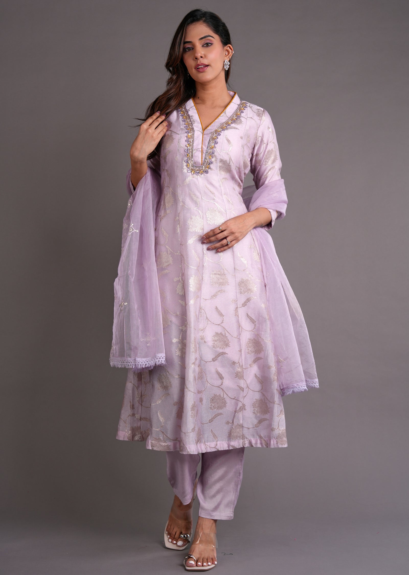 Lilac Silk Anarkali Suit