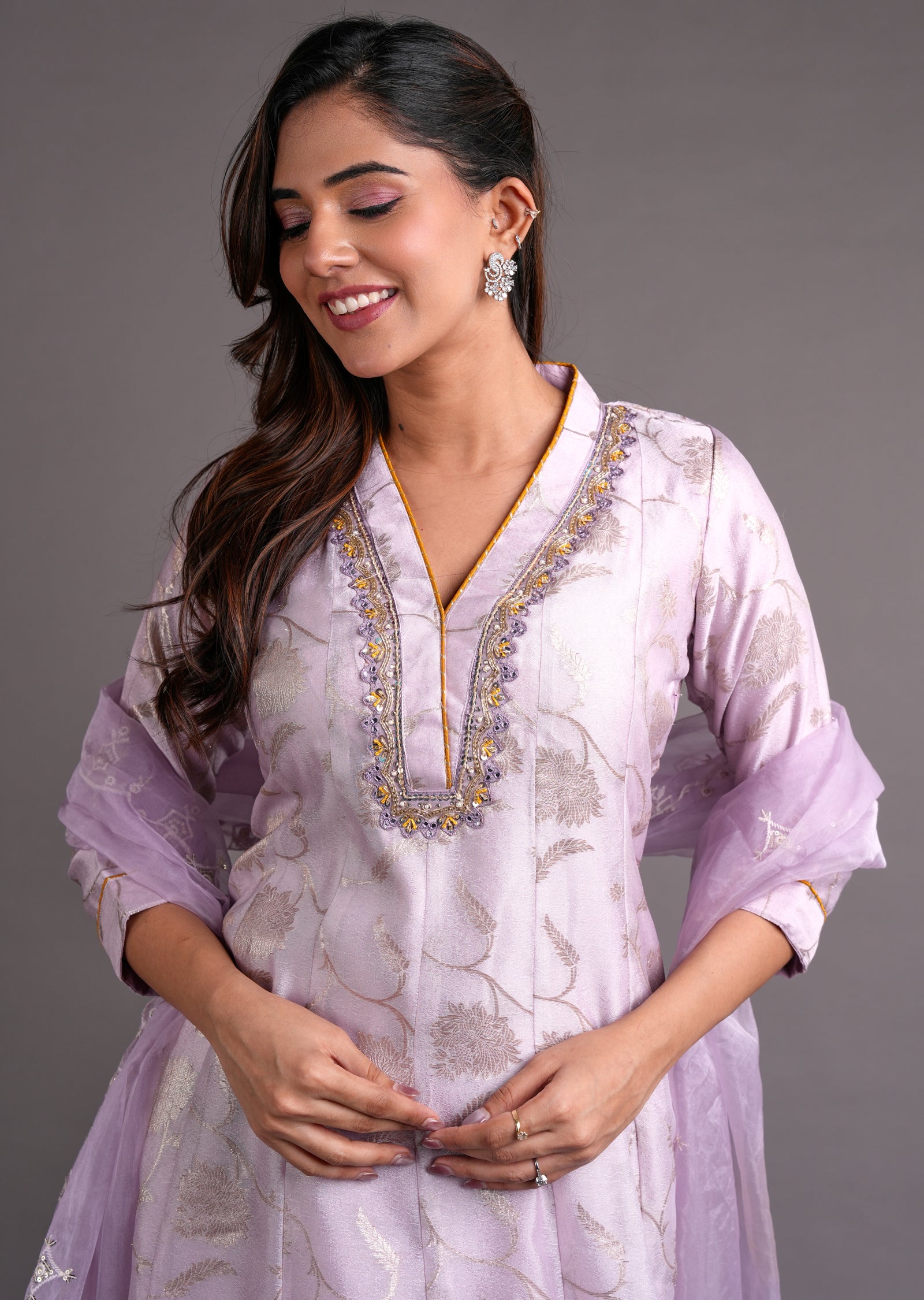Lilac Silk Anarkali Suit