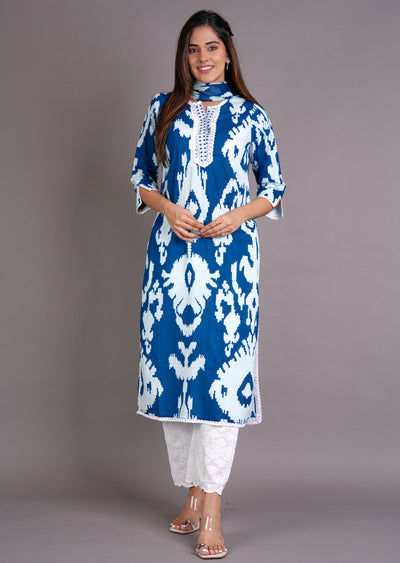 Teal Blue Cotton Straight Cut Suit