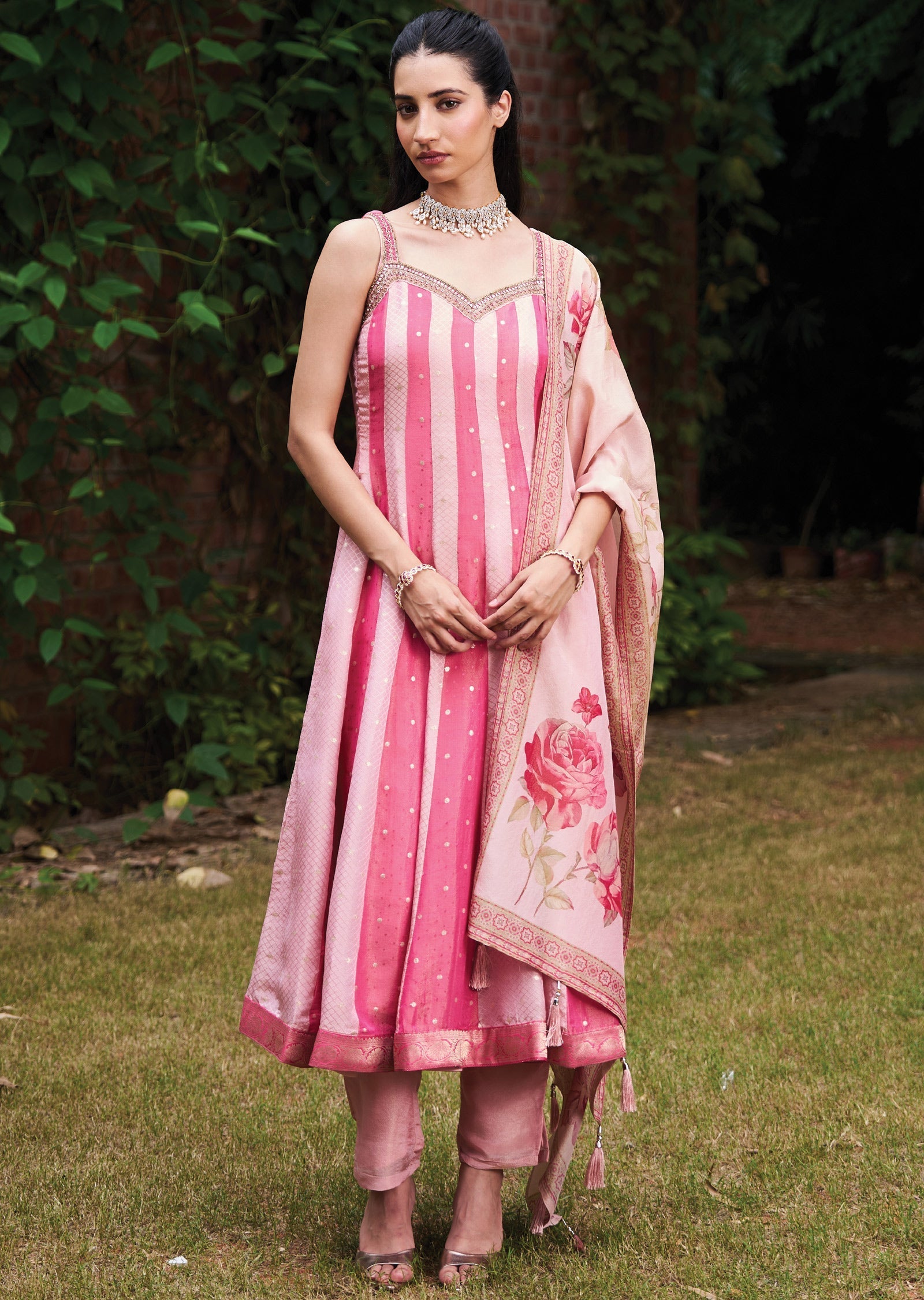 Light Pink Tissue Anarkali Suit