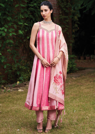Light Pink Tissue Anarkali Suit