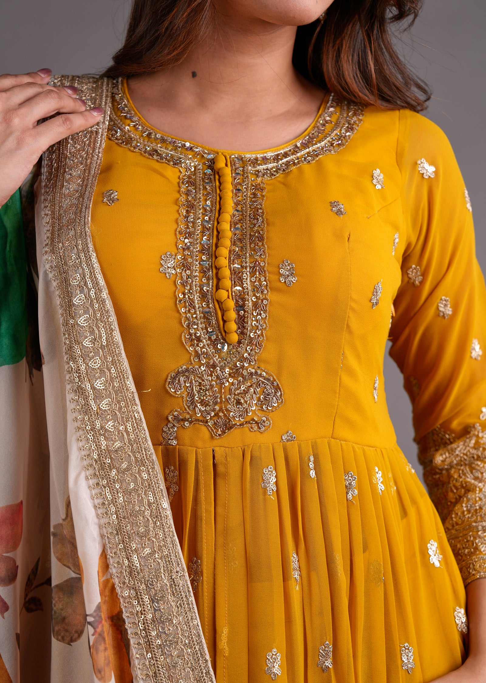 Mustard Georgette Anarkali Suit