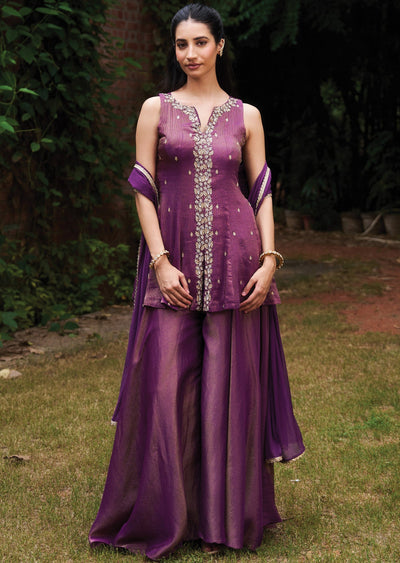 Purple Tissue Shararas Ghararas Set