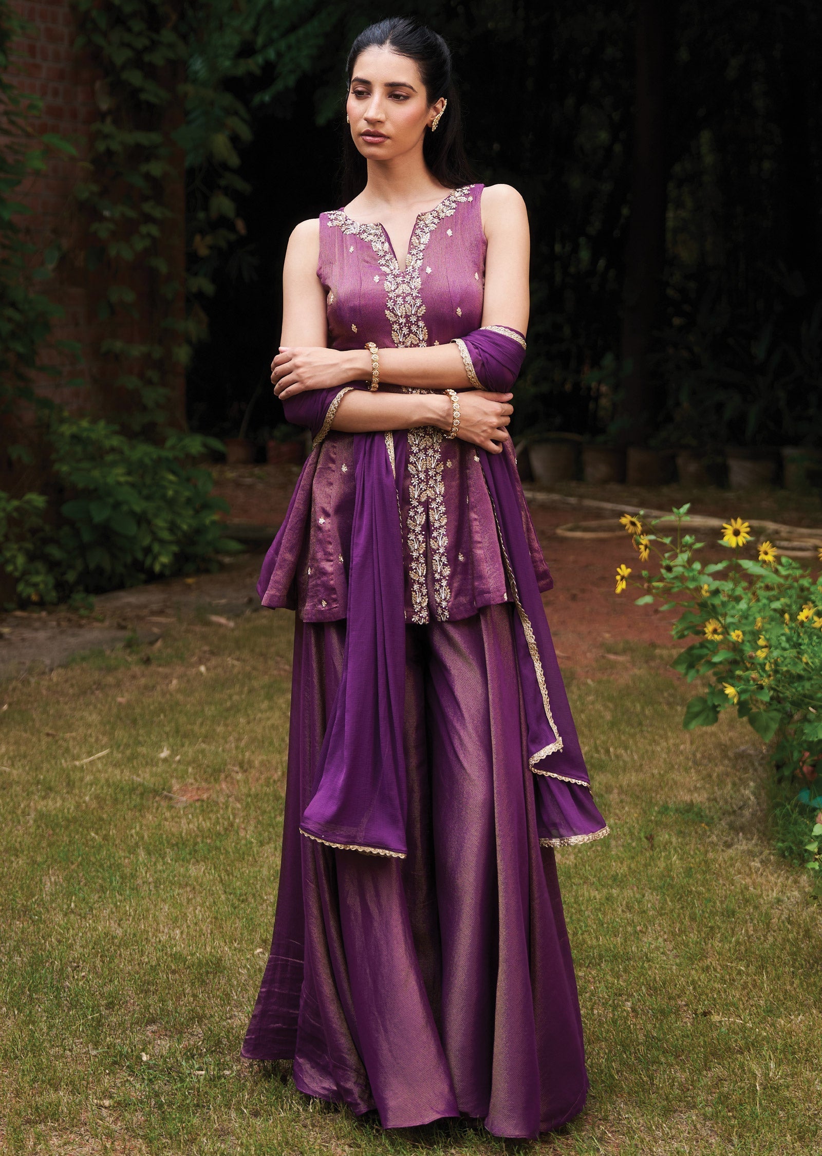 Purple Tissue Shararas Ghararas Set