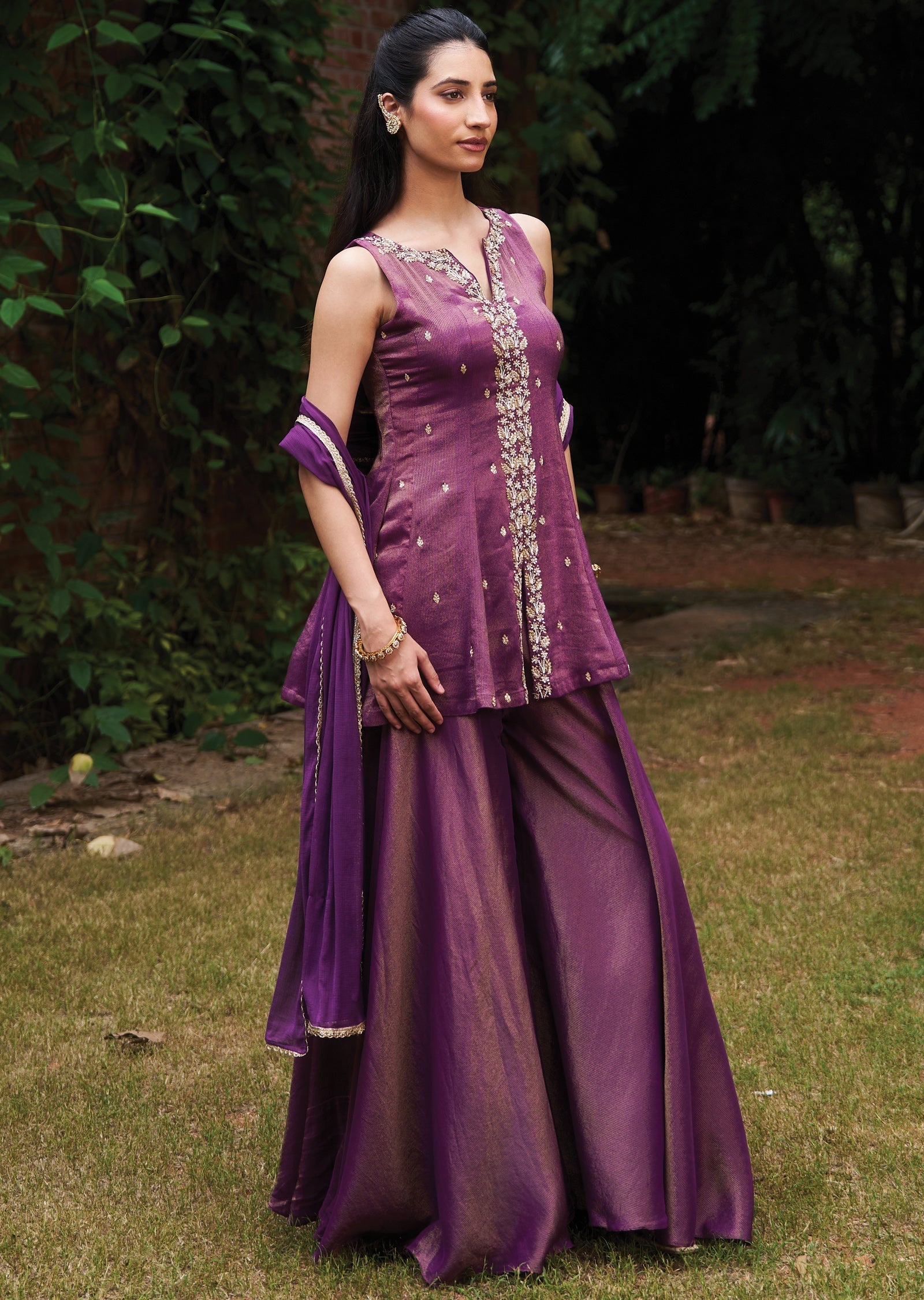 Purple Tissue Shararas Ghararas Set