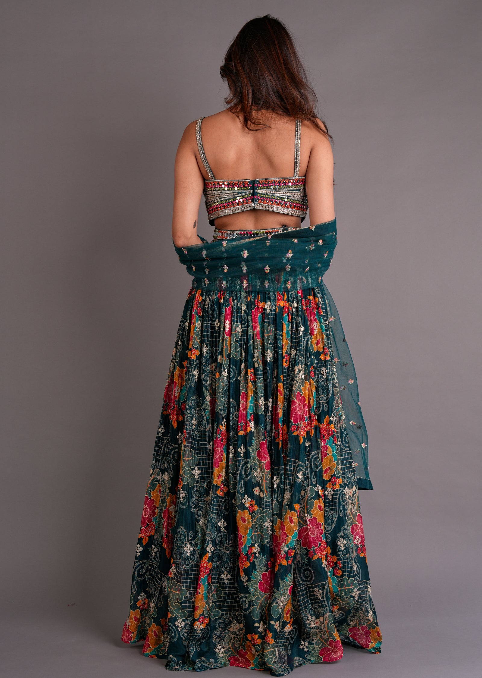 Bottle Green Georgette Lehenga