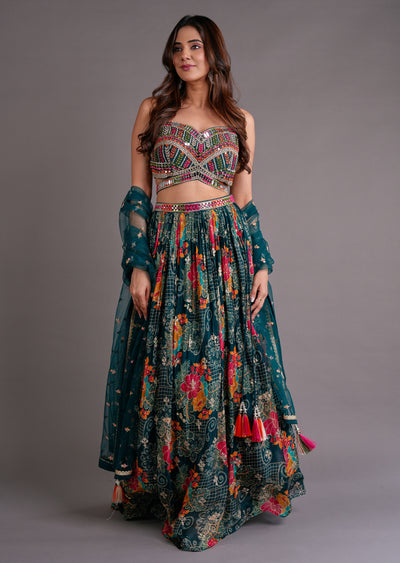 Bottle Green Georgette Lehenga