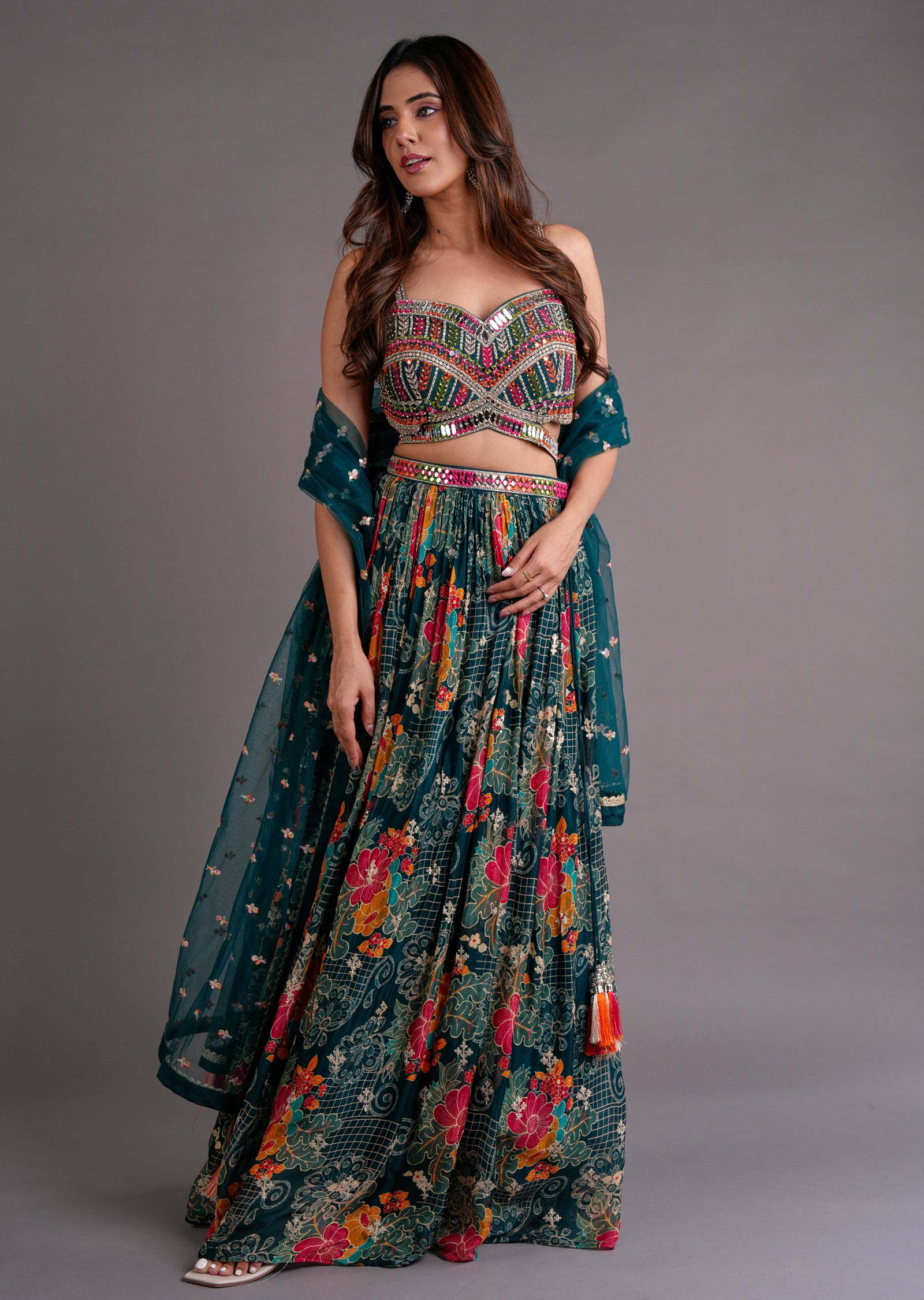Bottle Green Georgette Lehenga